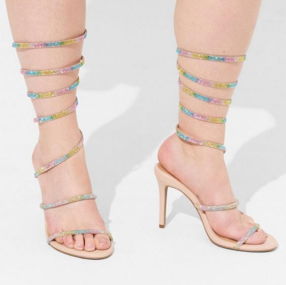 Torrid extra wide width rhinestone lace up heel sandals, 8ww, multicolor - Picture 2 of 13